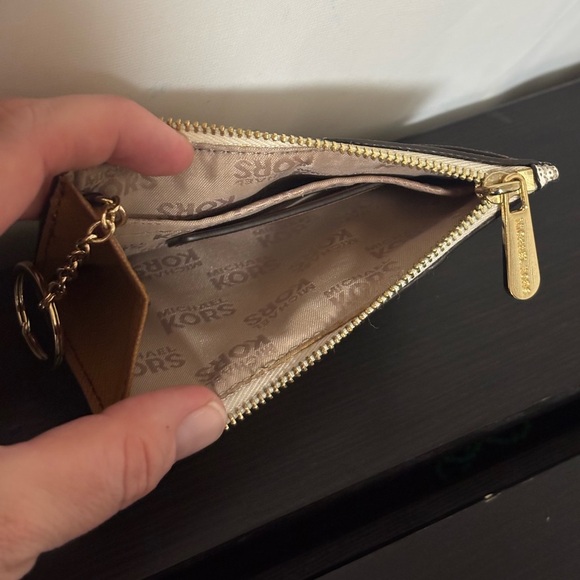 Michael Kors Jet Set Logo Card Case w/ Zip Pouch Gold Snakeskin Key Ring - Picture 5 of 10